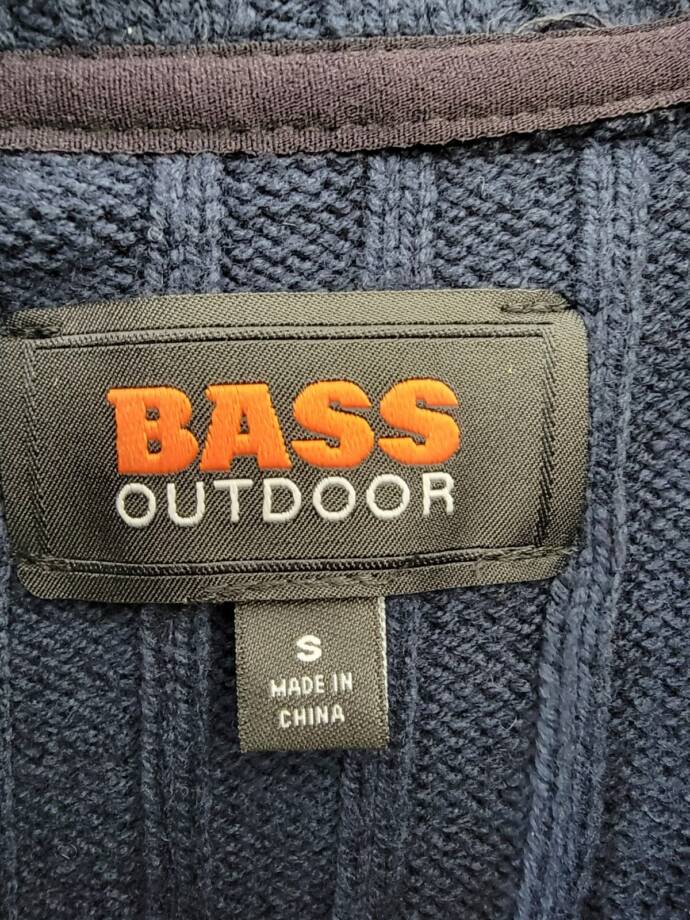 BASS OUTDOOR Mixed Media Zip-Front Hooded Sweater Jacket Men's S Navy Blazer L/S