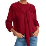 Line and Dot Double Layer Sweater Women's XS Red Round Neck Long Sleeve Pullover