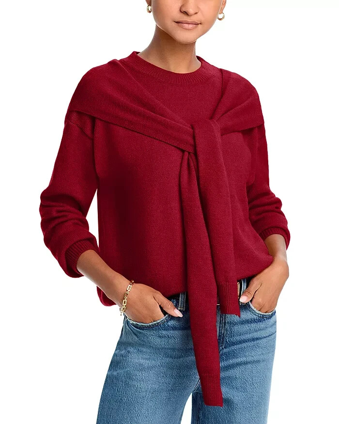 Line and Dot Double Layer Sweater Women's XS Red Round Neck Long Sleeve Pullover