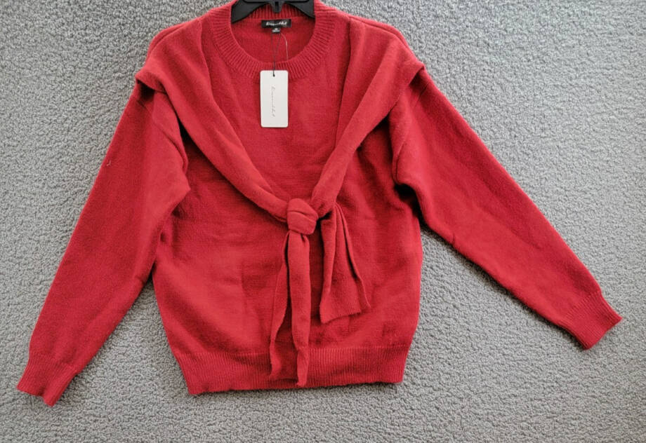 Line and Dot Double Layer Sweater Women's XS Red Round Neck Long Sleeve Pullover