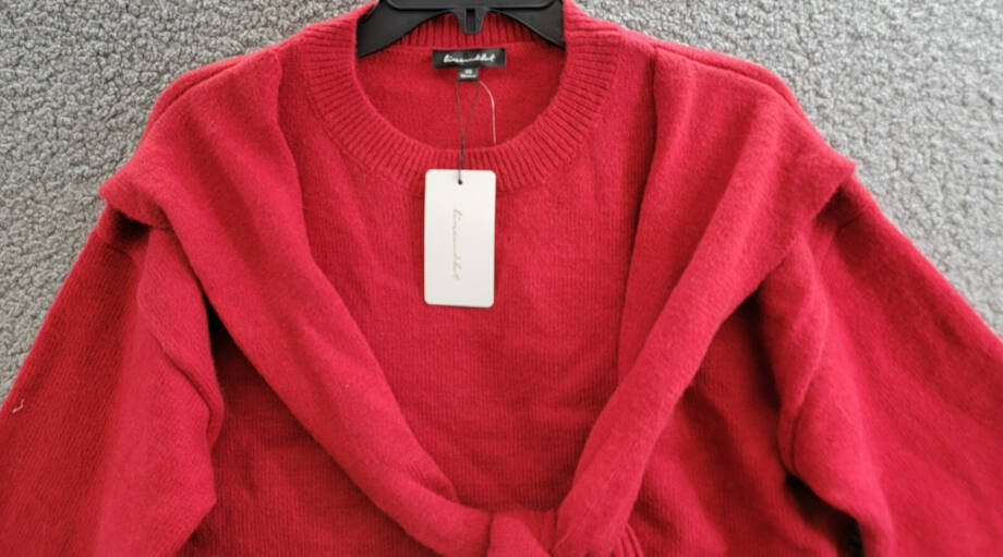 Line and Dot Double Layer Sweater Women's XS Red Round Neck Long Sleeve Pullover