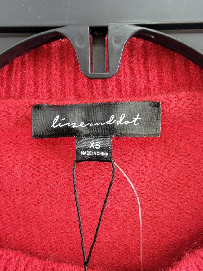 Line and Dot Double Layer Sweater Women's XS Red Round Neck Long Sleeve Pullover