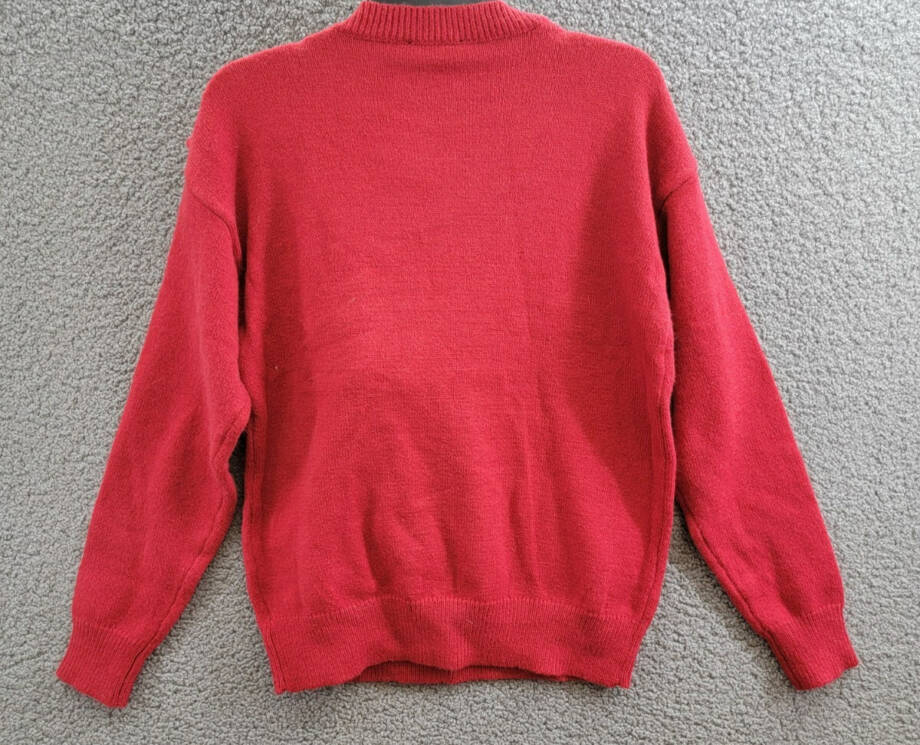 Line and Dot Double Layer Sweater Women's XS Red Round Neck Long Sleeve Pullover
