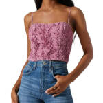 ASTR the Label Kalinda Textured Top Women's S Mauve Square Neck Back Zip Closure