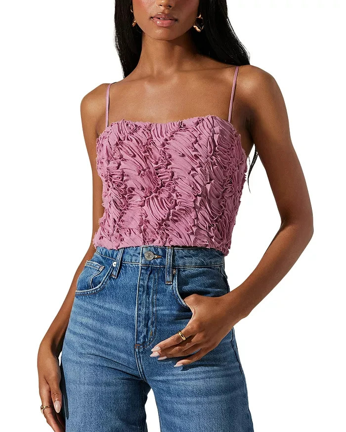 ASTR the Label Kalinda Textured Top Women's S Mauve Square Neck Back Zip Closure