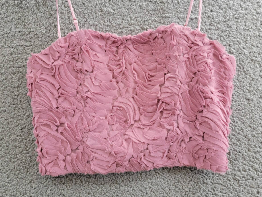 ASTR the Label Kalinda Textured Top Women's S Mauve Square Neck Back Zip Closure