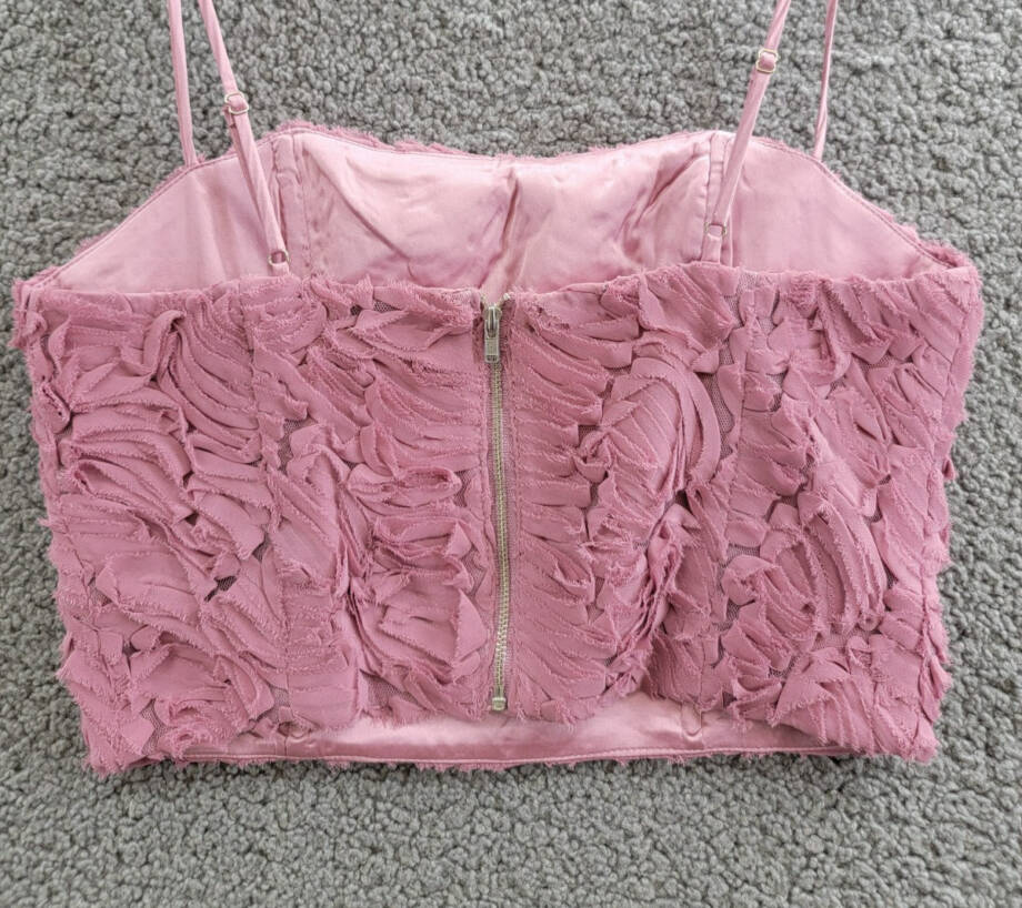 ASTR the Label Kalinda Textured Top Women's S Mauve Square Neck Back Zip Closure