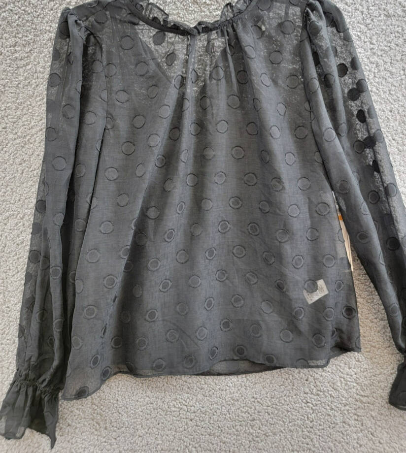 1.STATE Mock-Neck Balloon-Sleeve Polka Dot Blouse Women's S Black Button Back
