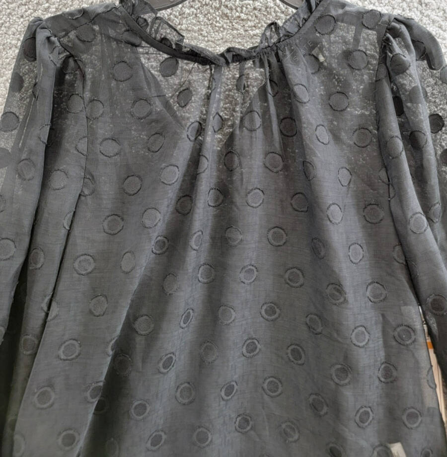 1.STATE Mock-Neck Balloon-Sleeve Polka Dot Blouse Women's S Black Button Back