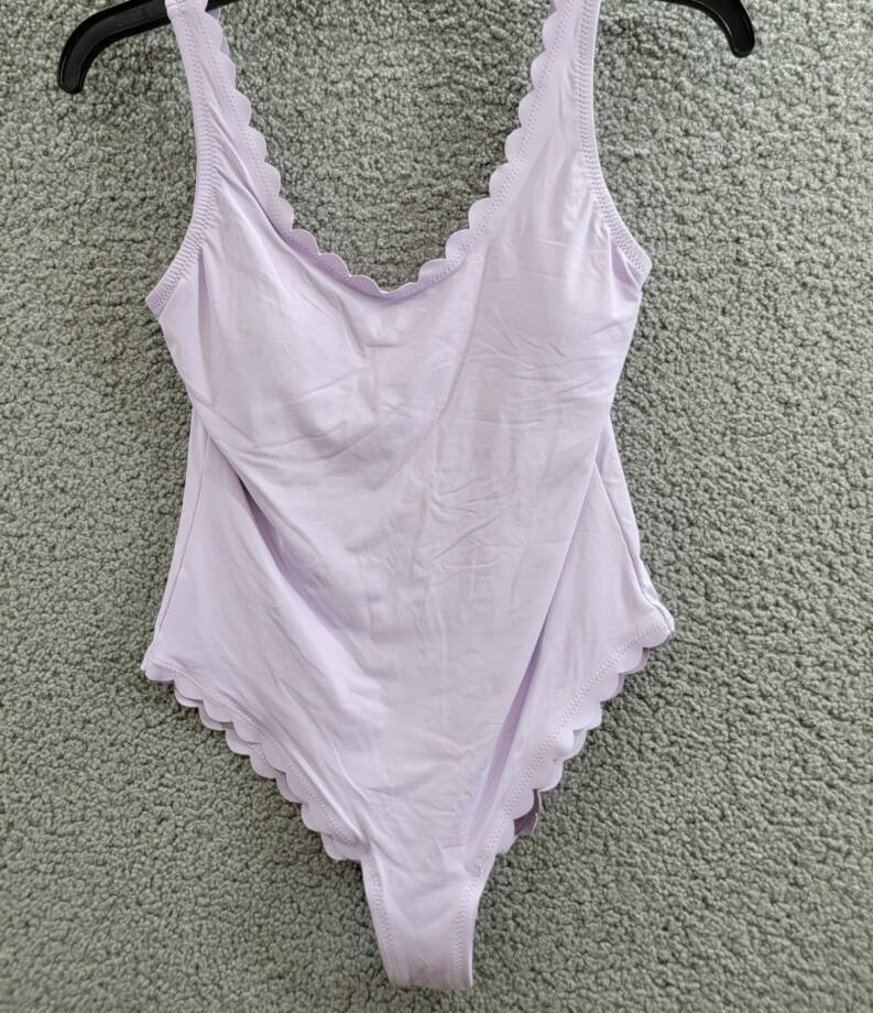 Aqua Scalloped Trim One Piece Swimsuit Women's S Lilac Solid Scoop Neck Pull On