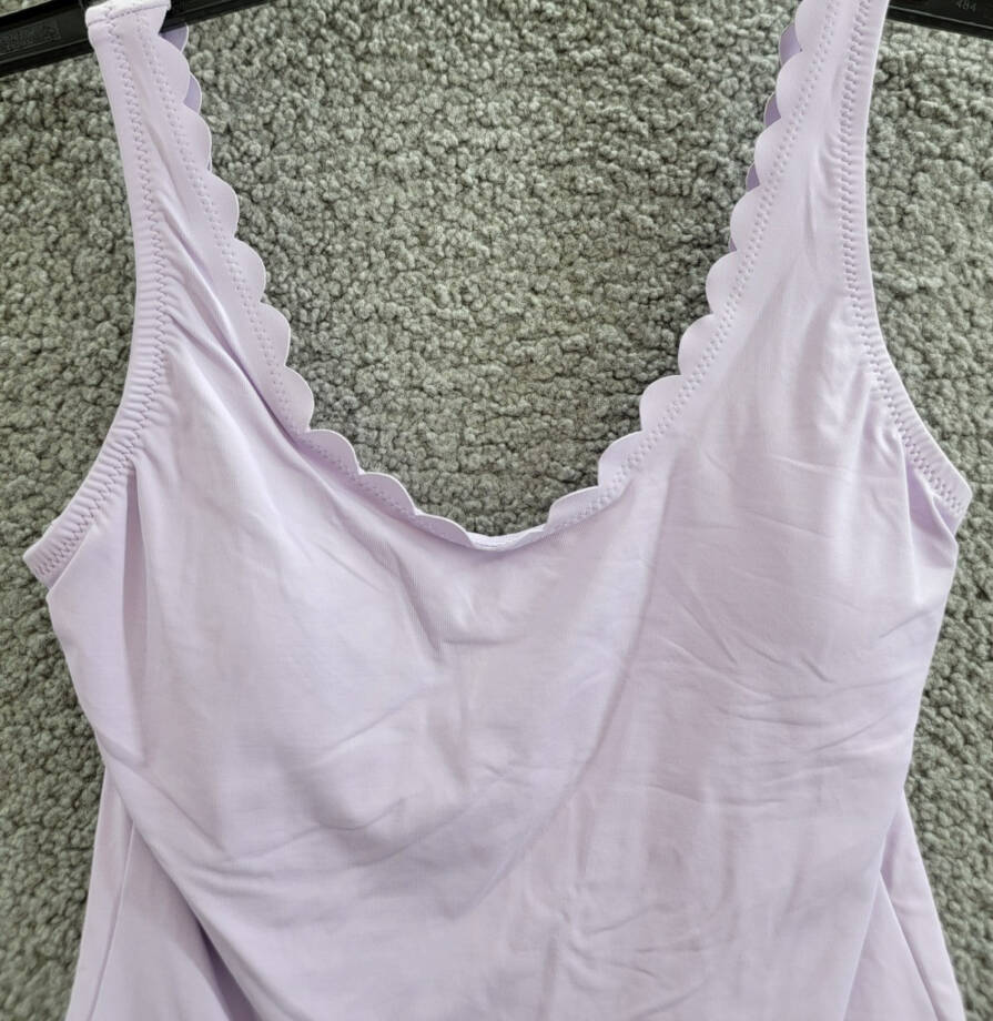 Aqua Scalloped Trim One Piece Swimsuit Women's S Lilac Solid Scoop Neck Pull On