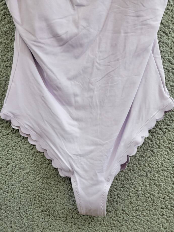Aqua Scalloped Trim One Piece Swimsuit Women's S Lilac Solid Scoop Neck Pull On