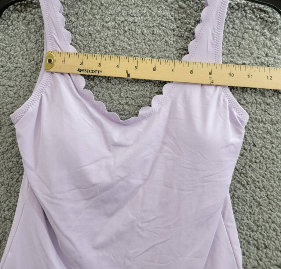 Aqua Scalloped Trim One Piece Swimsuit Women's S Lilac Solid Scoop Neck Pull On