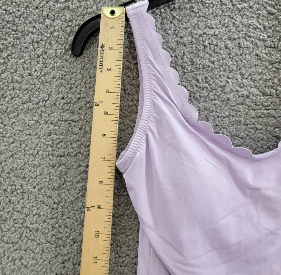 Aqua Scalloped Trim One Piece Swimsuit Women's S Lilac Solid Scoop Neck Pull On