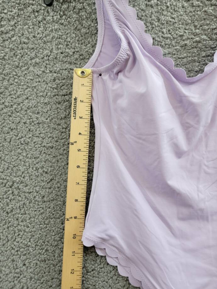 Aqua Scalloped Trim One Piece Swimsuit Women's S Lilac Solid Scoop Neck Pull On