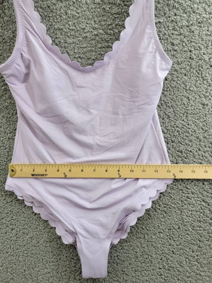 Aqua Scalloped Trim One Piece Swimsuit Women's S Lilac Solid Scoop Neck Pull On
