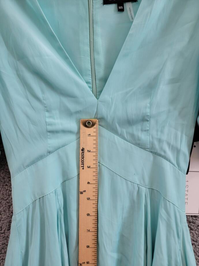 1.STATE Bubble Sleeve V-Neck Dress Women's XXS Blue River Short Sleeve Back Zip