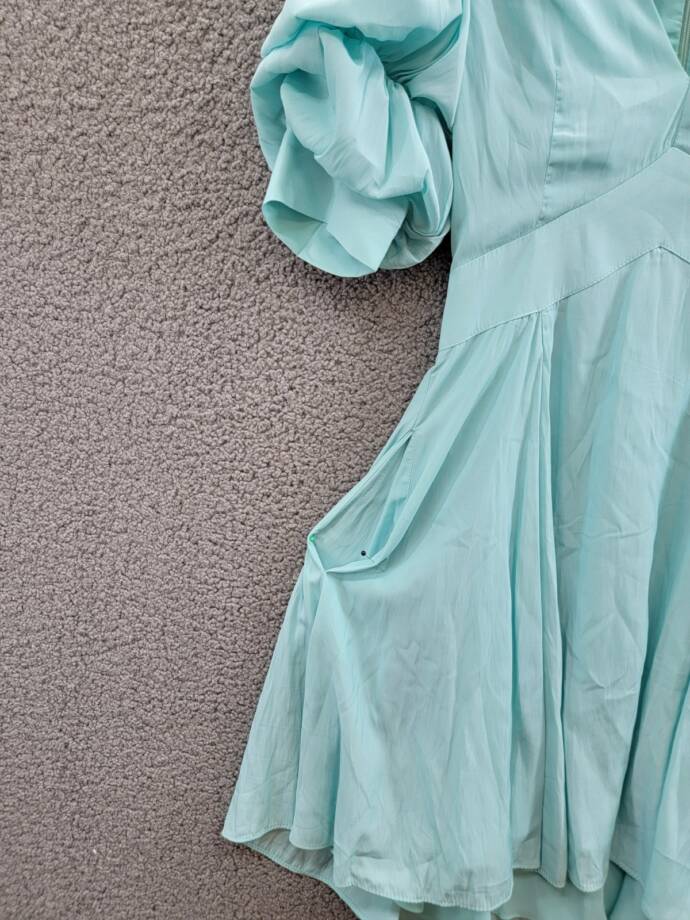 1.STATE Bubble Sleeve V-Neck Dress Women's XXS Blue River Short Sleeve Back Zip