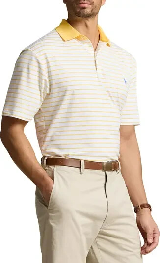 Polo Ralph Lauren Classic-Fit Performance Polo Shirt Men's S White/Yellow Stripe