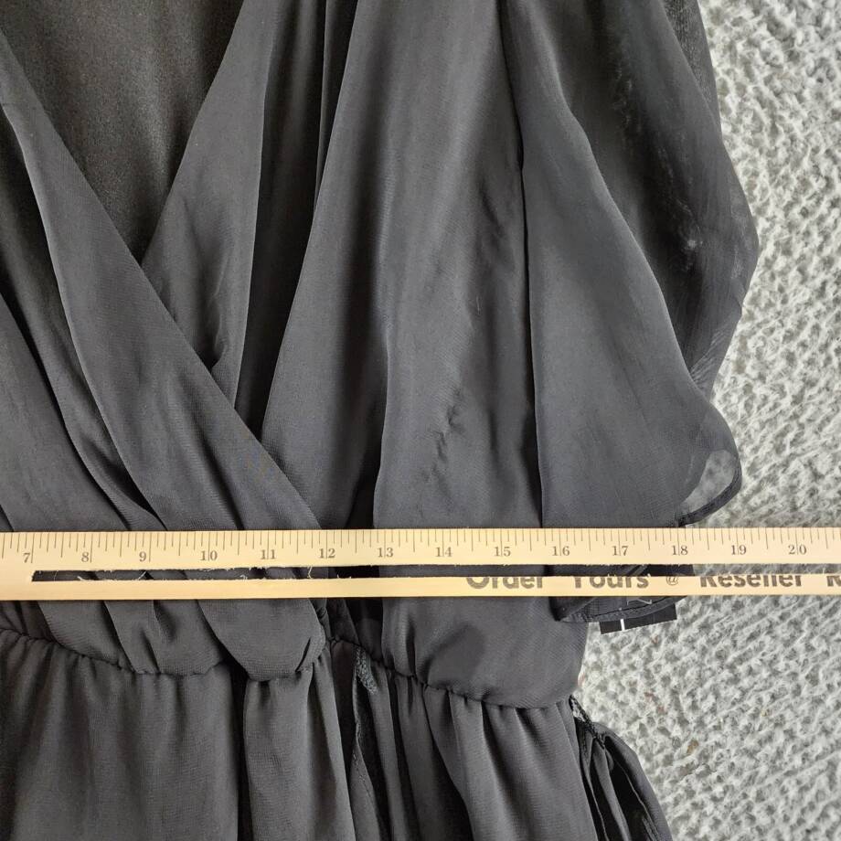 SLNY Fashions Ruffled Wrap Dress Women's 16 Black Surplice V-Neck Tie Waist S/S