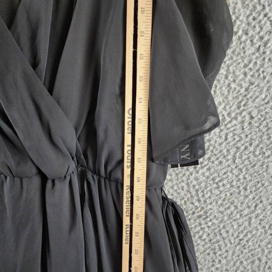 SLNY Fashions Ruffled Wrap Dress Women's 16 Black Surplice V-Neck Tie Waist S/S