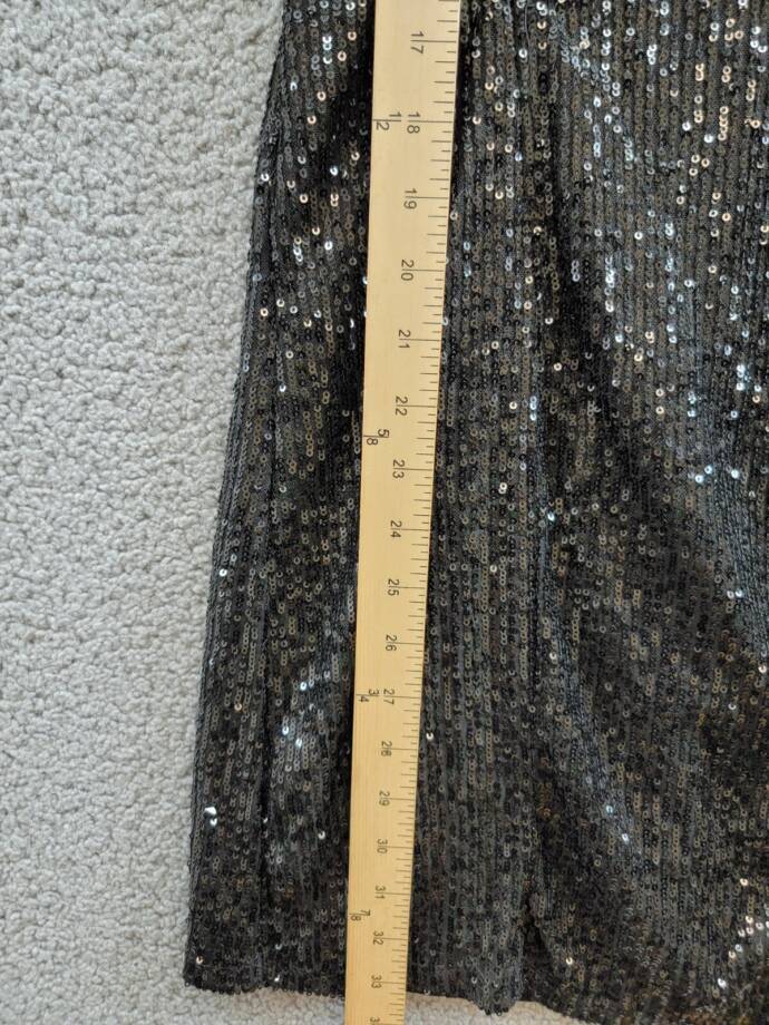 1.STATE Sequined Mini Slip Dress Women's 12 Rich Black Front Slit Vneck Pullover