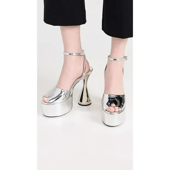 SIMON MILLER Curvy Platform High Heel Sandals Women's 36/6US Silver Ankle Strap