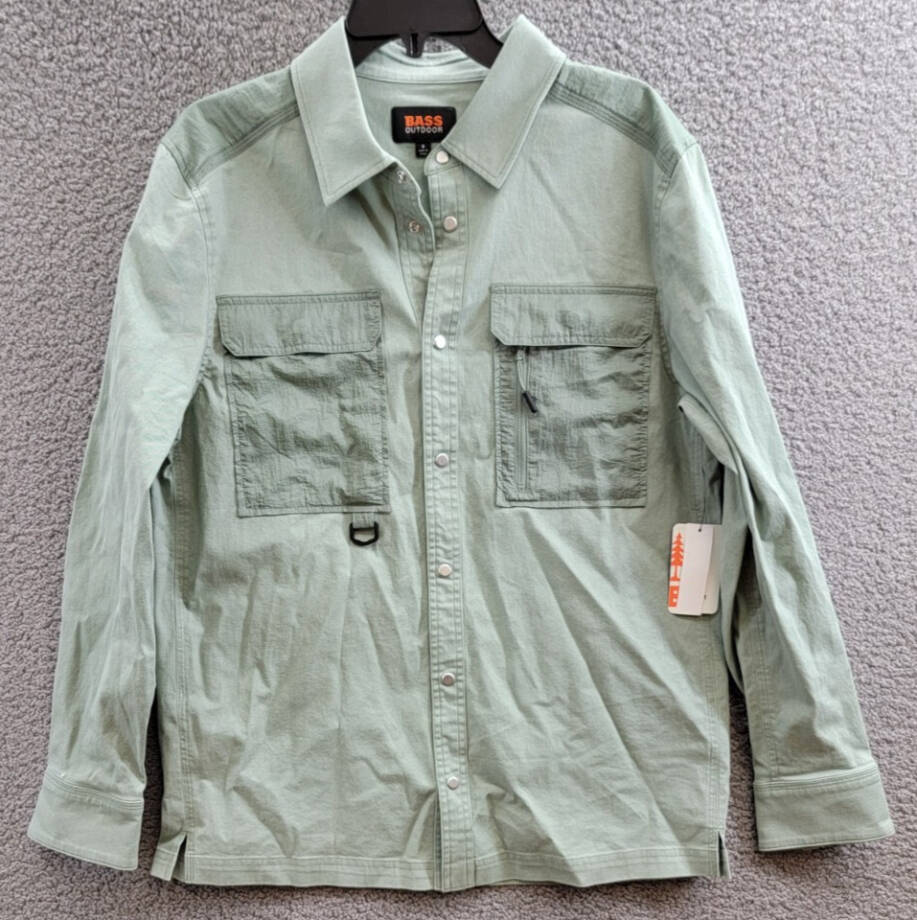 BASS OUTDOOR Relaxed Fit Worker Shirt Jacket Men's S Lily Pad Point Collar L/S