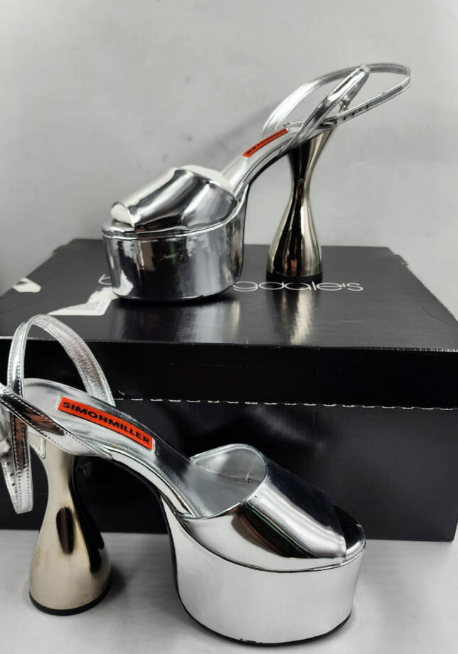 SIMON MILLER Curvy Platform High Heel Sandals Women's 36/6US Silver Ankle Strap
