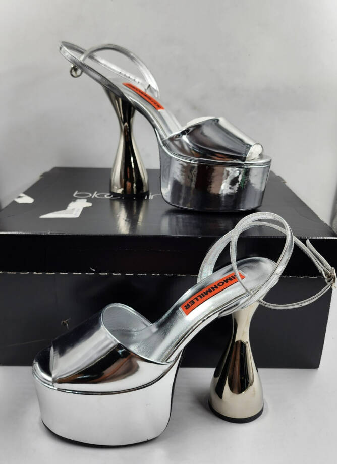SIMON MILLER Curvy Platform High Heel Sandals Women's 36/6US Silver Ankle Strap