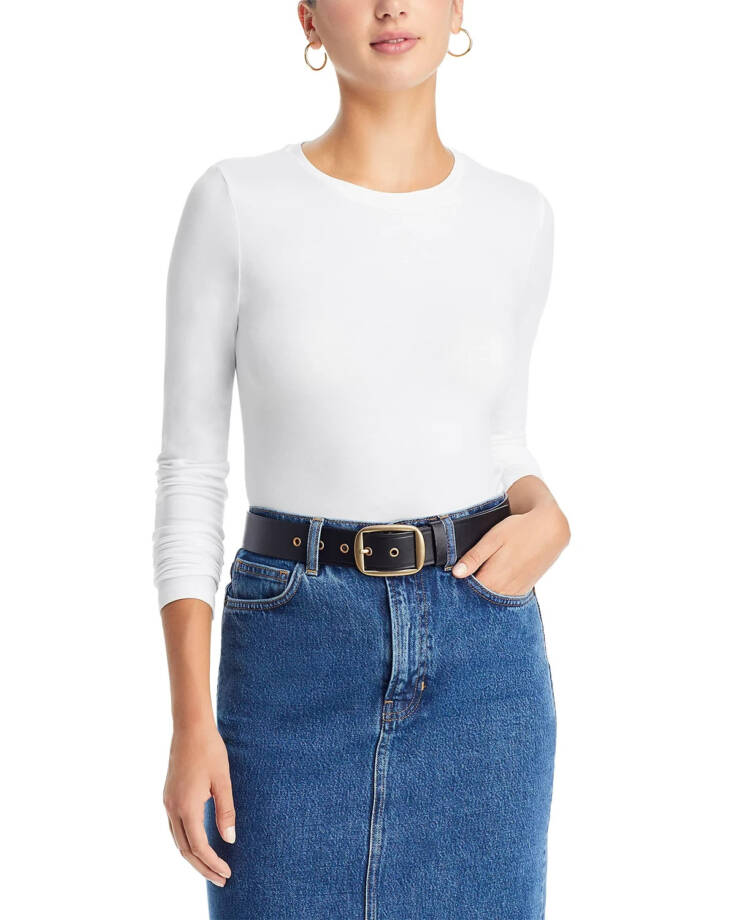 Majestic Filatures Crew Neck Long Sleeve Tee Women's 3 White Solid Pullover