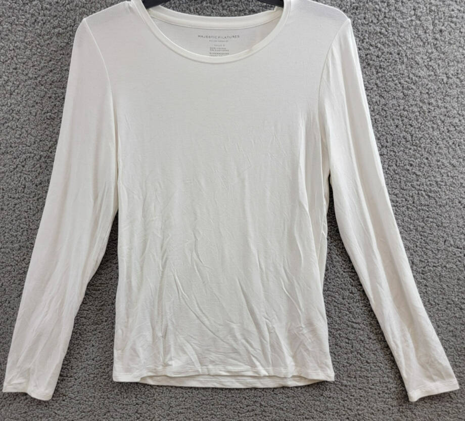 Majestic Filatures Crew Neck Long Sleeve Tee Women's 3 White Solid Pullover