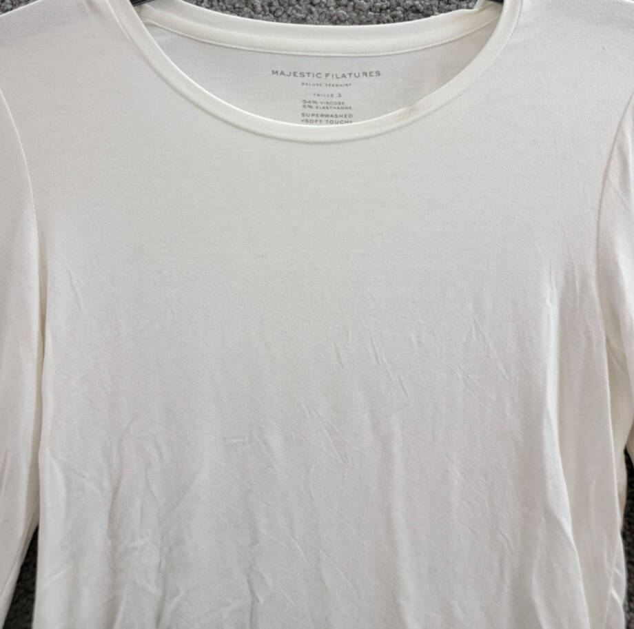 Majestic Filatures Crew Neck Long Sleeve Tee Women's 3 White Solid Pullover