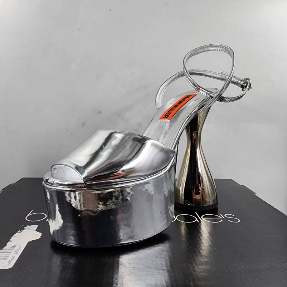 SIMON MILLER Curvy Platform High Heel Sandals Women's 36/6US Silver Ankle Strap