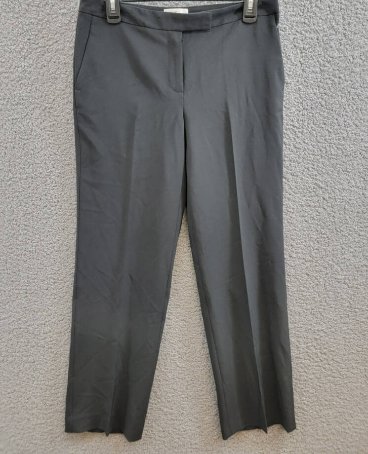 Le Suit Petite Straight Leg Crepe Mid Rise Pants Women's 4P Black Zip Hook & Bar