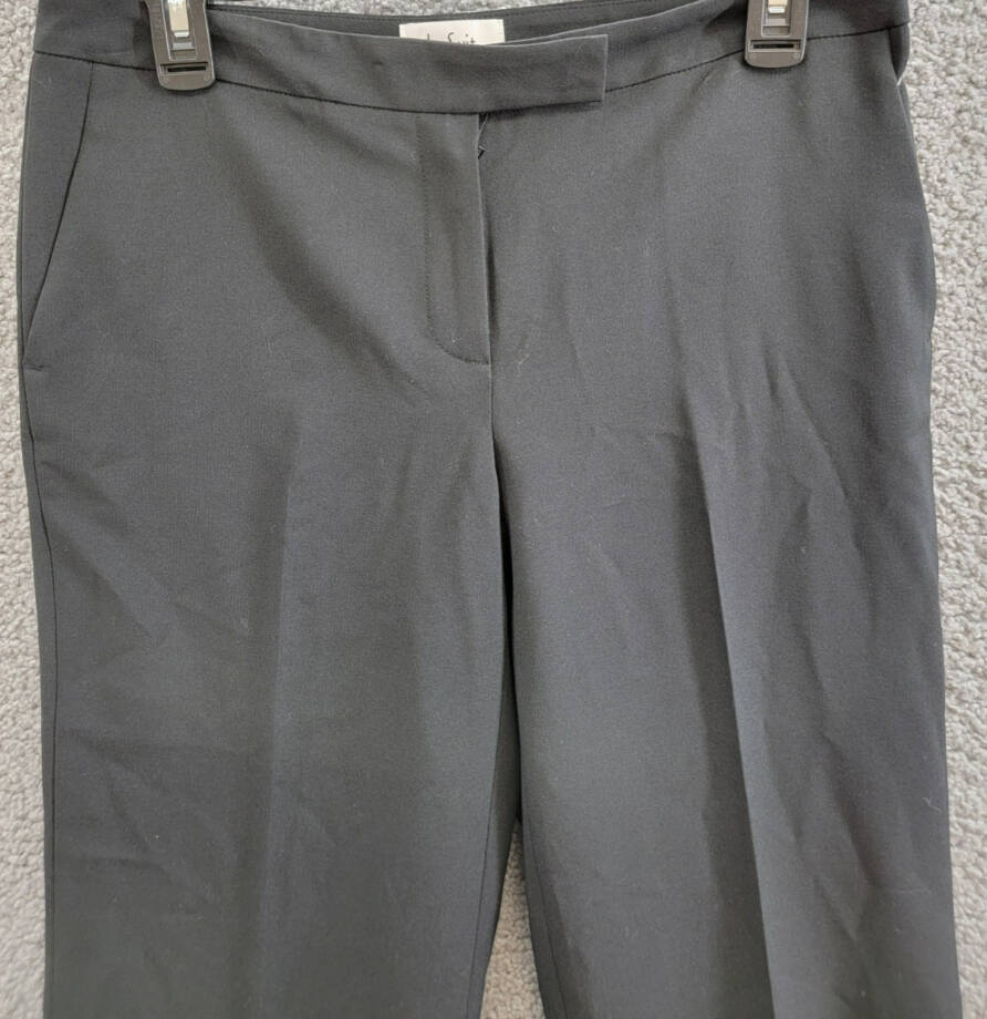Le Suit Petite Straight Leg Crepe Mid Rise Pants Women's 4P Black Zip Hook & Bar