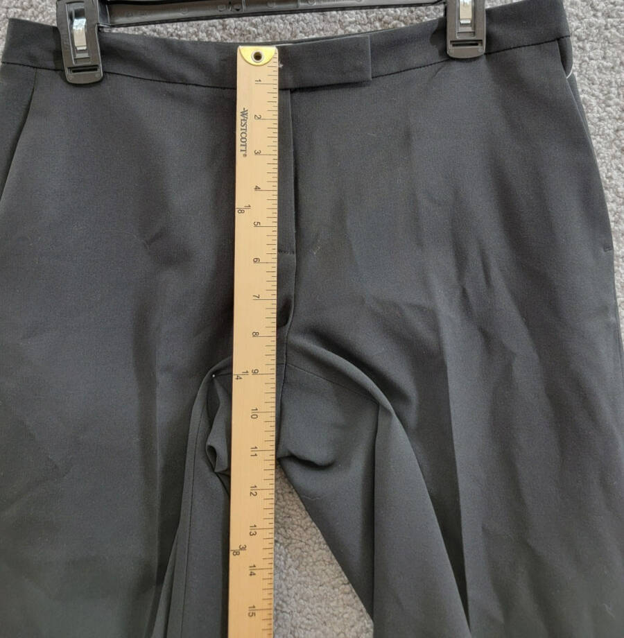 Le Suit Petite Straight Leg Crepe Mid Rise Pants Women's 4P Black Zip Hook & Bar