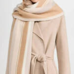rag & bone Siobhan Scarf Women's One Size Camel Multi Wool Blend Fringe Hem
