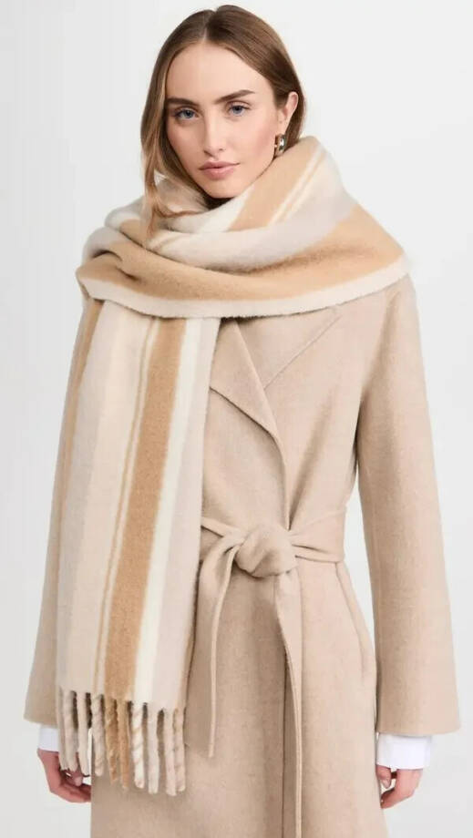 rag & bone Siobhan Scarf Women's One Size Camel Multi Wool Blend Fringe Hem