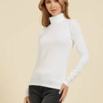 Majestic Filatures Long Sleeve Turtleneck Top Women's 1 Blanc Solid Pullover
