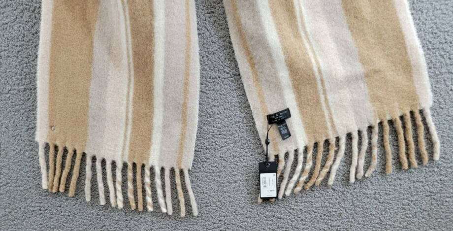 rag & bone Siobhan Scarf Women's One Size Camel Multi Wool Blend Fringe Hem