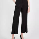 T Tahari Split-Hem Wide-Leg Pants Women's 4 Black Solid Zip Hook & Bar Closure
