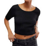 Free People San Lucas Crop Top Women's M Black Scoop Neck Short Sleeve Pullover