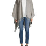 rag & bone Fringe-Trim Cashmere Poncho Women's One Size Gray Heather Open Front