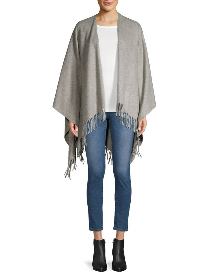 rag & bone Fringe-Trim Cashmere Poncho Women's One Size Gray Heather Open Front