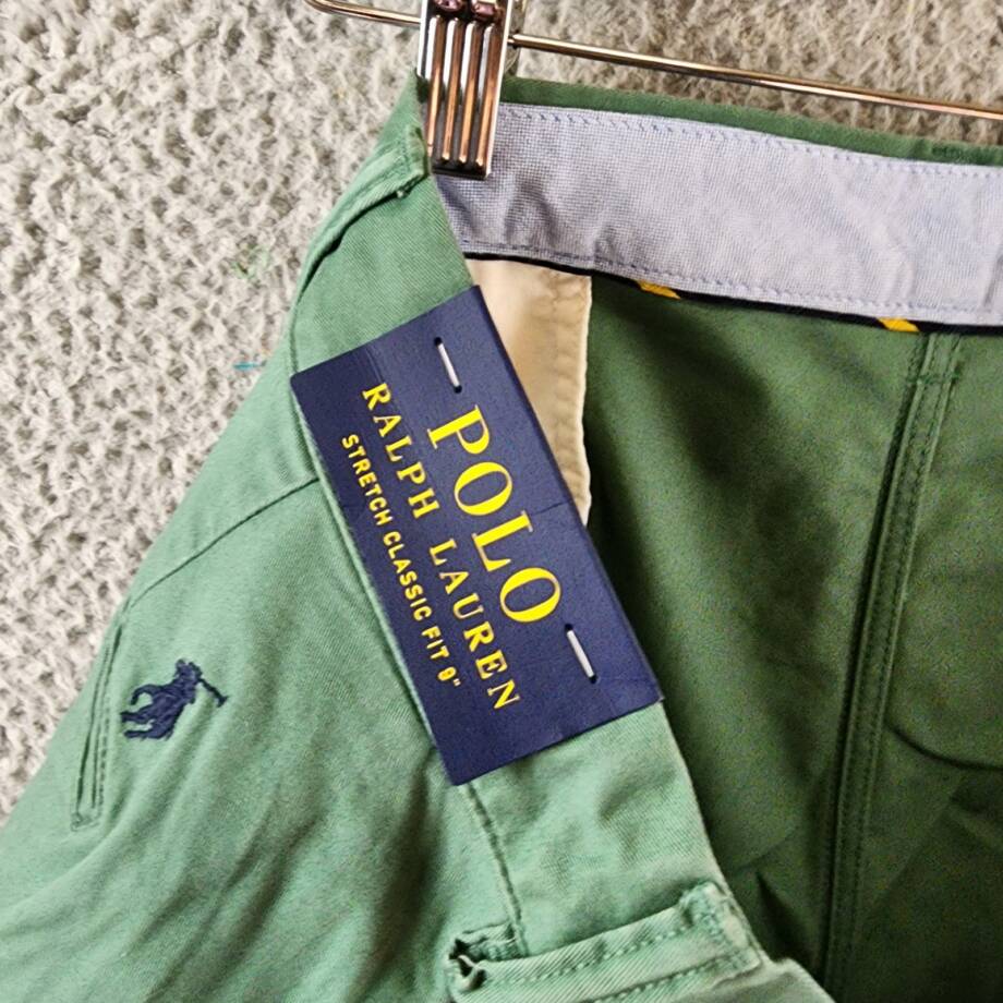Polo Ralph Lauren Stretch Classic-Fit Chino Shorts Mens 42 Sage Green Button Zip
