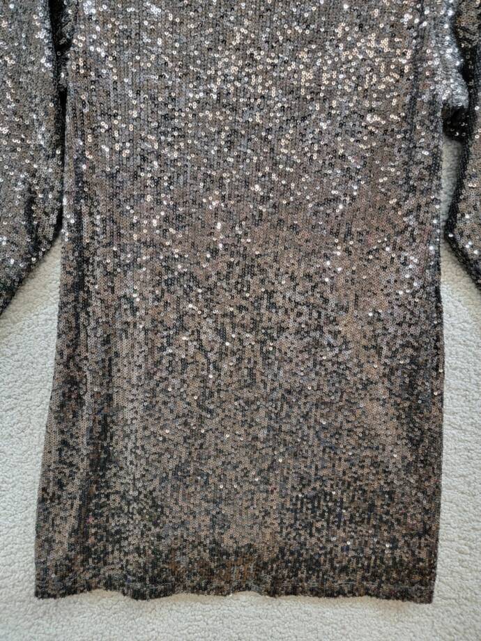 Steve Madden Ginger Sequined Mini Shift Dress Women's 2 Black Boat Neck Pullover