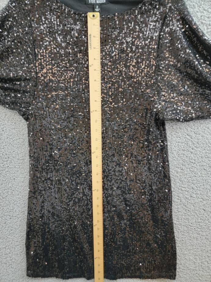 Steve Madden Ginger Sequined Mini Shift Dress Women's 2 Black Boat Neck Pullover