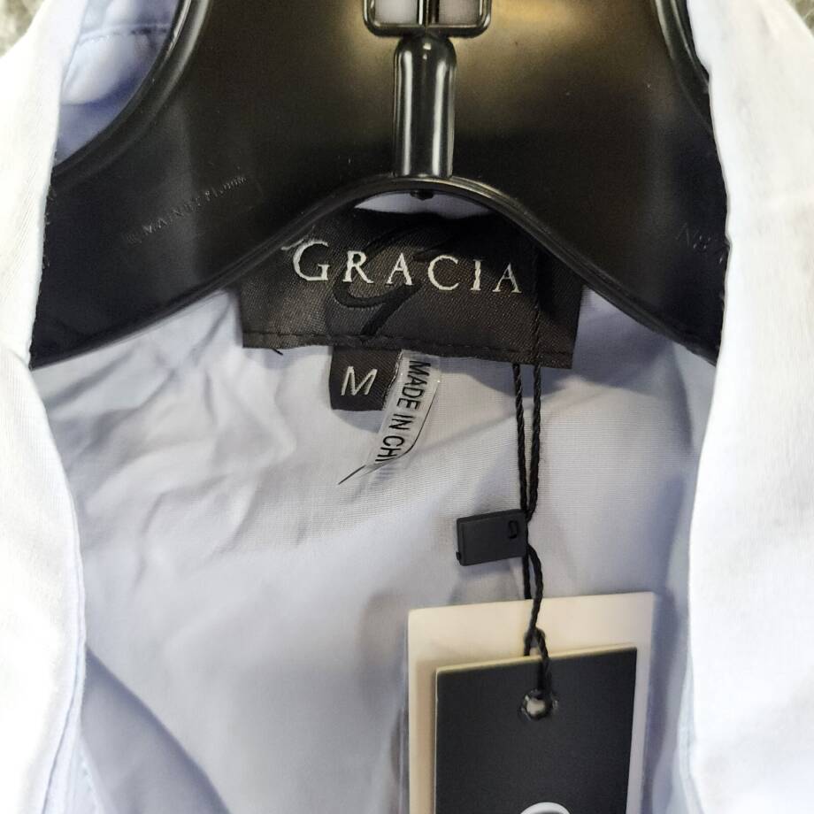 Gracia Ruffle Front Blouse Women's M Light Blue Collared Sleeveless Button Front