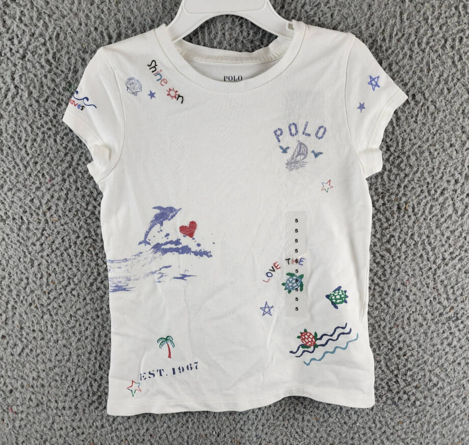 Polo Ralph Lauren Cotton Jersey Graphic T-shirt Girls 5 White Crewneck Pullover